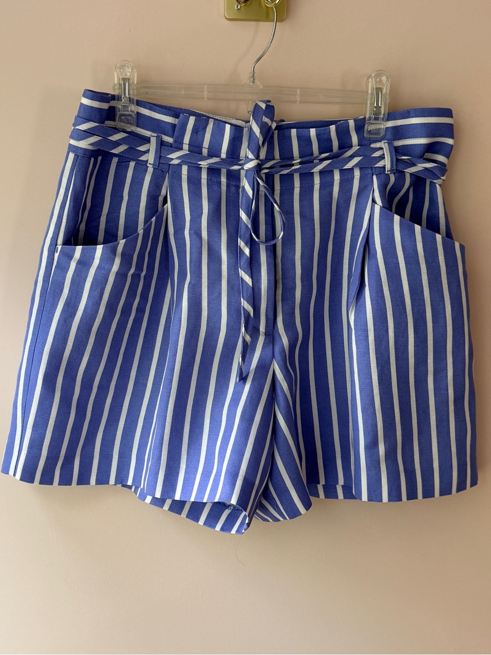 Ann Taylor Blue and White Striped Paperbag-Waist Shorts sz 12